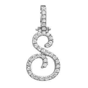 Round Cut Diamond "S" Calligraphy Initial Letter Pendant 14K White Gold 0.51Ctw